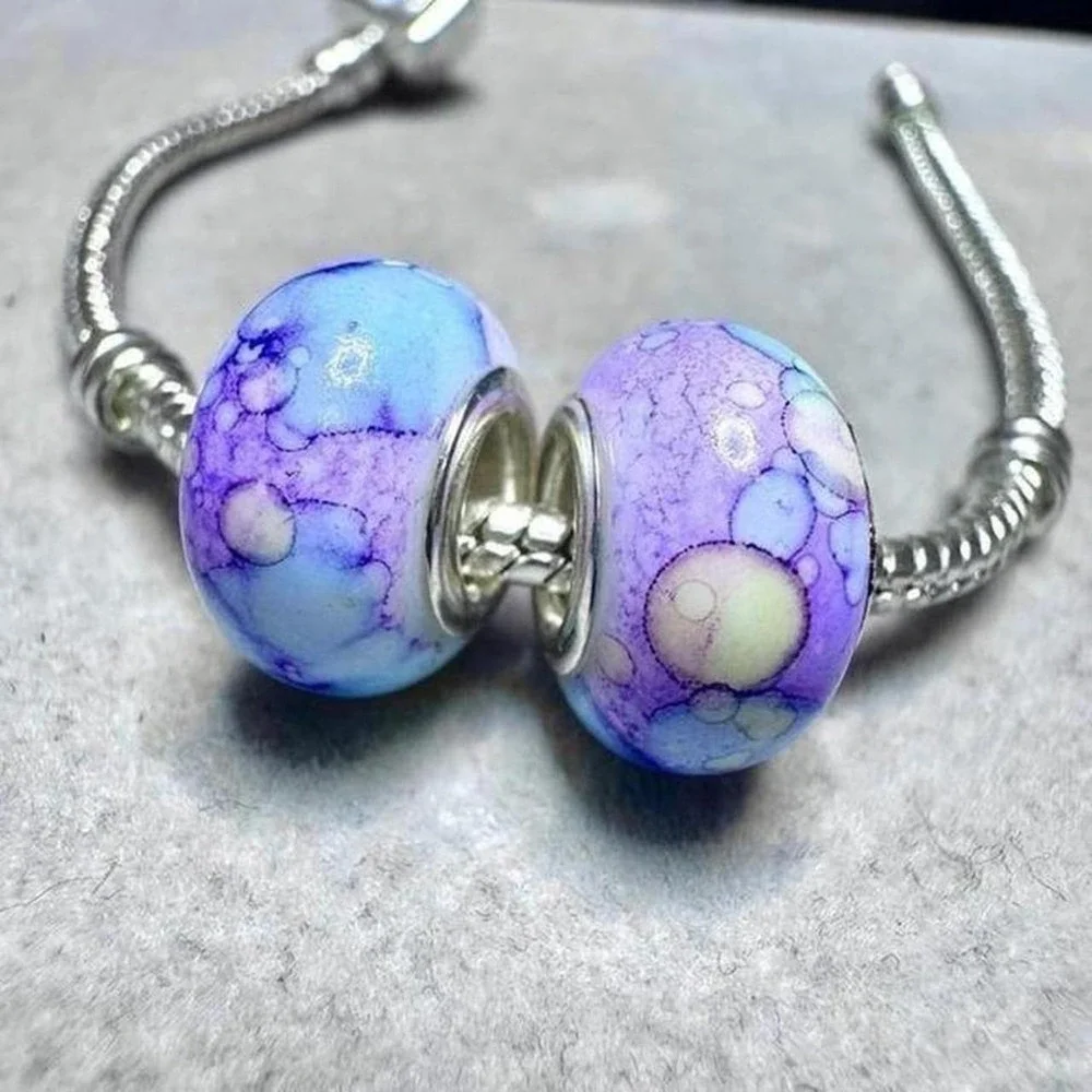 Purple Blue Swirl Bead Charm Bracelet fits PANDORA